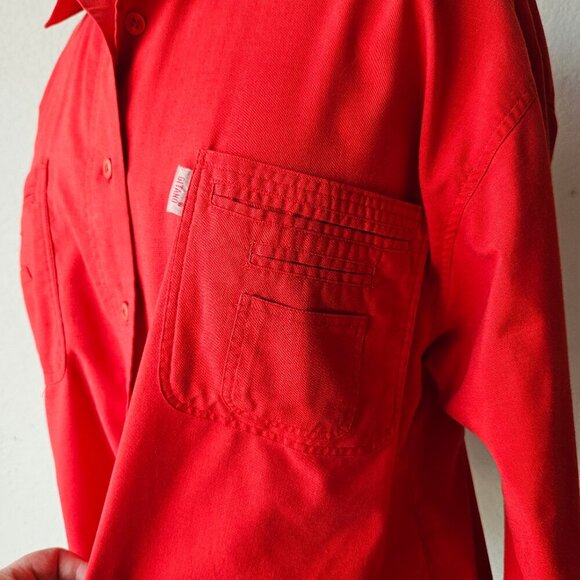 Vintage 80s 90s Gitano Red Long Sleeve Button Front Boxy Oversized Shirt L Large - Picture 5 of 9